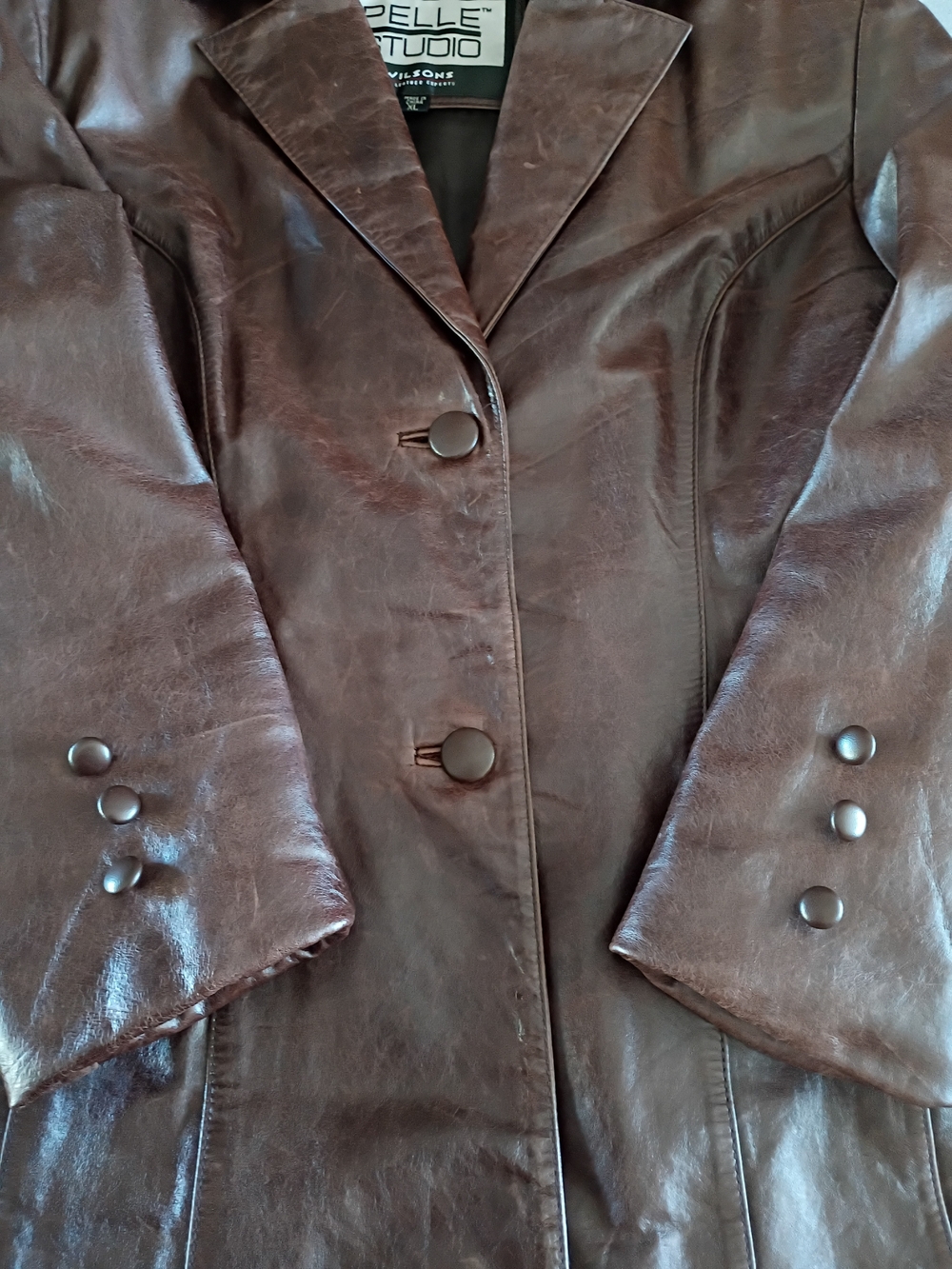 Womens Rare Pelle Wilsons Dk Brown Leather Jacket Hip length LG Unique Exc Cond!
